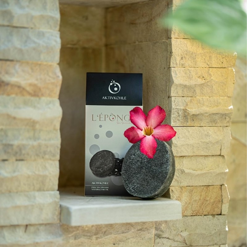 L'ÉPONGE Active Charcoal Shower Sponge, Innovative 4-in-1 Bath Sponge with