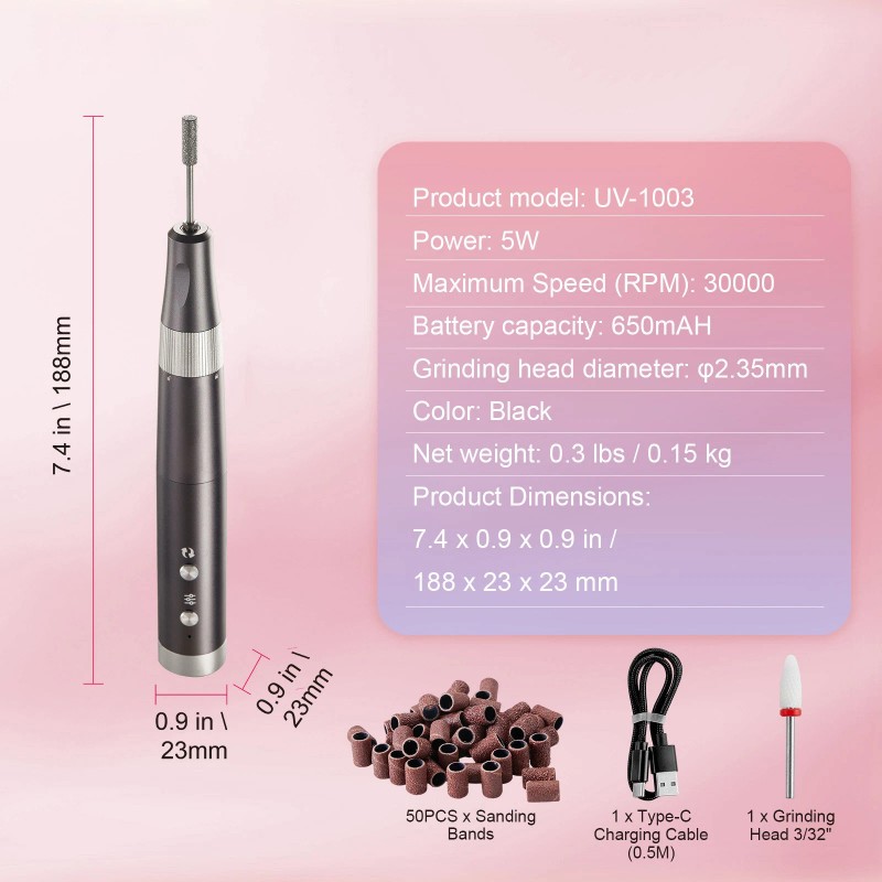 Electric Cordless Nail Drill 30000RPM Rechargeable Nail E File Machine