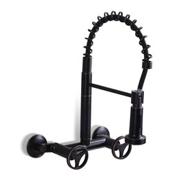 DOLGABA Wall Mount Kitchen Faucet, Commercial Wall Mounted Kitchen Faucets with 2 Functions Sprayer, 3-9 Inch Center Adjustable Install, Oil Rubbed Bronze