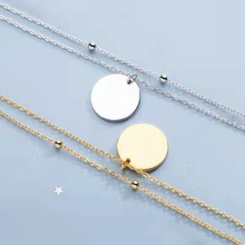 GWAWG Gold Plated Double Layered Necklace Silver Beaded Choker Necklace Chain Trendy Disc Pendant Necklace Beaded Coin Snake Chain Multi layer Choker Necklace Jewelry Gifts (Gold)