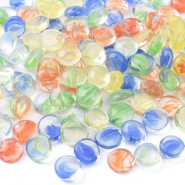 LUEYAO Flat Glass Marbles 1LB Mixed Color for Vase Fillers Mixed Colour Stone for Garden Decoration Craft Fish Tank (Eight flower color mix)