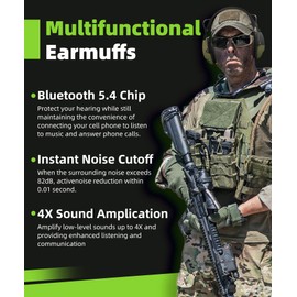 ZOHAN 035 Bluetooth 5.4 Shooting Ear Protection Earmuffs with Active Noise Canceling & Sound Amplification, NRR 22dB for Shooting Range & Hunting (Green)