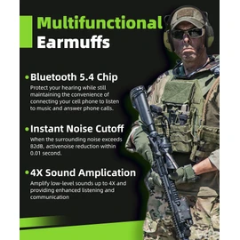 ZOHAN 035 Bluetooth 5.4 Shooting Ear Protection Earmuffs with Active Noise Canceling & Sound Amplification, NRR 22dB for Shooting Range & Hunting (Green)