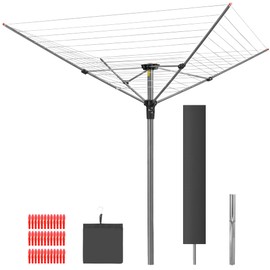 STORAGEIDEAS Outdoor Umbrella Drying Rack Rotary, Heavy Duty Retractable Clothesline with 4 Arm 12 Lines 164 Ft Hanging Space, Adjustable Clothes Drying Rack Portable Clothesline for Garden Backyard