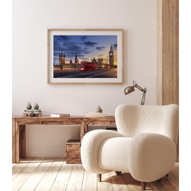 Lithobee - Red Bus Big Ben London - Printed Wall Art Design in Sizes A2, A3 & A4 Framed in a Stylish Quality Coloured Frame or Unframed (A3 Gold Ornate Frame)