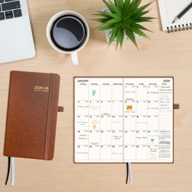 2026-2028 Pocket Monthly Planner, 3 Year Calendar 2026-2028, 6.2’’ x 3.6’’, Small Calendar 2026, 36 Months from Jan 2026 - Dec 2028, Hardcover, Back Pocket, Thick Paper, Lightweight to carry, A6, Brown