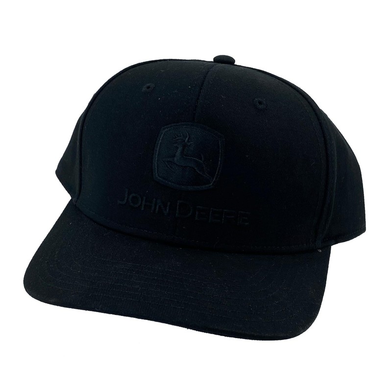 John Deere Solid Black 6-Panel Adjustable Snapback Hat with Embroidered