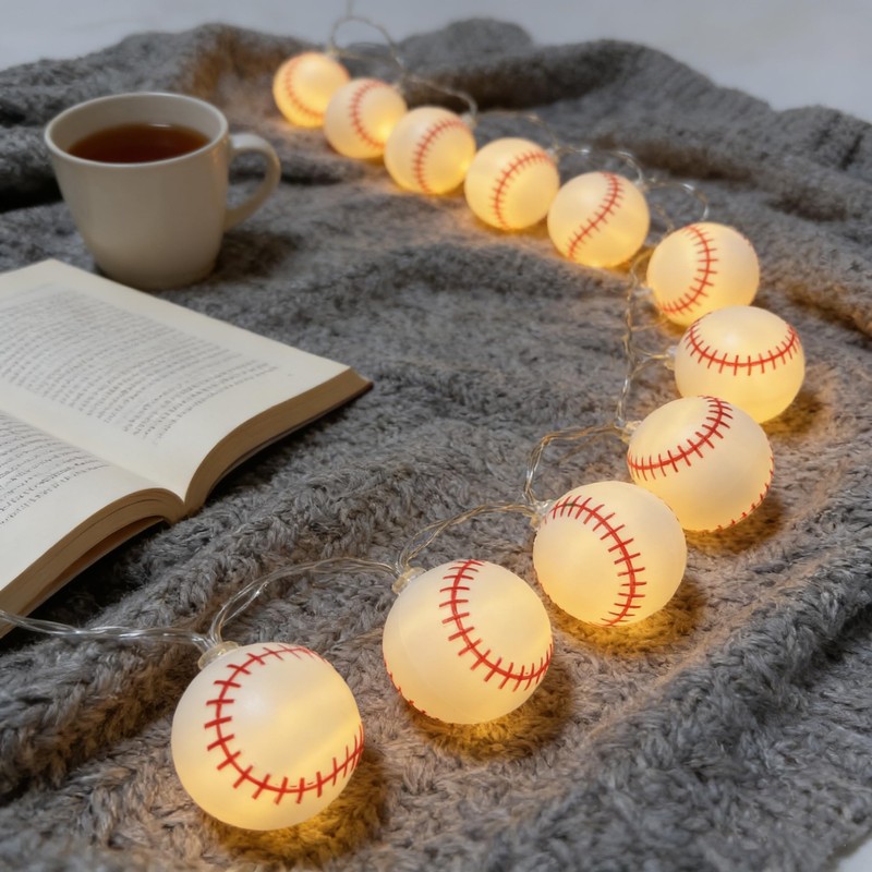 9.8ft Baseball Theme String Lights with Remote,Timer Dimmable Function,USB Powered