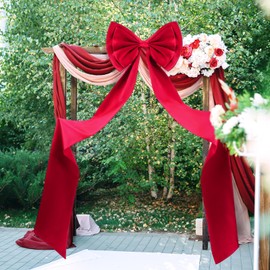 Wavwavw Extra Large Wedding Bows with Long Tails, 75x18.5 Inch Giant Ribbon Bows, Wedding Background Decor, Formal Wedding Decor, Huge Decorative Bows for Lawn Wedding Outdoor(Red,Satin)