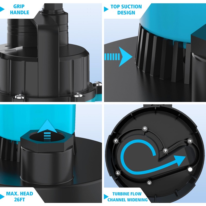 BOMGIE 1/2HP Sump Pump Submersible 2980GPH, Vertical Float Switch Automatic