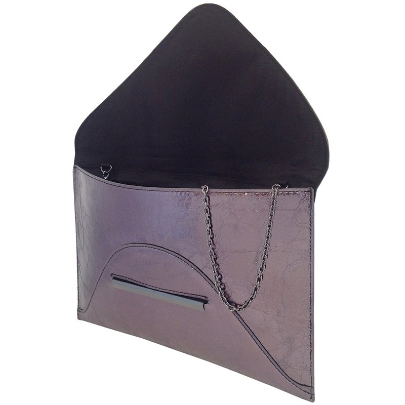 JNB Crushed Metallic Envelope Clutch, Pewter