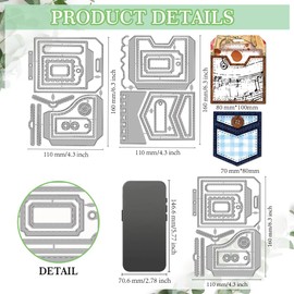 MAYJOYDIY Label Pocket Cutting Dies Stitched Slots Pocket Die Cut Set Card Making Slot Envelope Frame Cut Die for DIY Scrapbooking Journal Embossing Paper Craft Decor