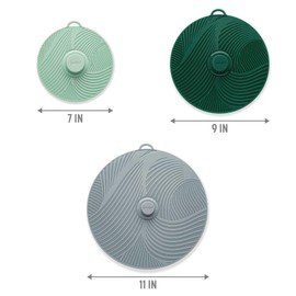 Goodful Tapas de silicona universales, calientes, reutilizables con ventosa para cuencos, ollas, tazas, grado alimenticio, apto para lavavajillas, 3 piezas, juego de 3 piezas, multicolor