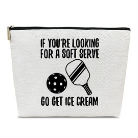 Pickleball Gifts Makeup Bag for Purse, Pickleball Accessories Women, If You're Looking For A Soft Serve Go Get Ice Cream, Funny Cosmetic Bag, Birthday Gifts for Pickle Ball Lover