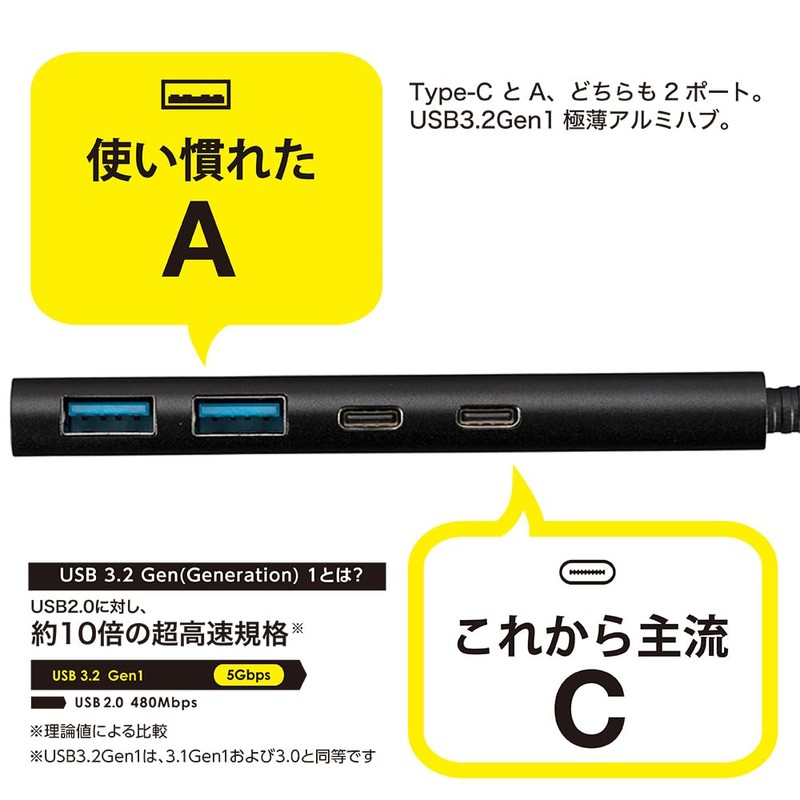 Nakabayashi Z0124 Digio2 USB3.2Gen1 Type-C 4 Port Cx2/Ax2 Aluminum USB