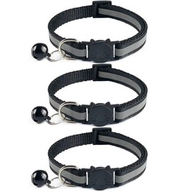 Tafeiya 3x Reflective Design Adjustable Cat Collars 20-32cm More Safety Quick Release Safety Buckle with Bell (Black)