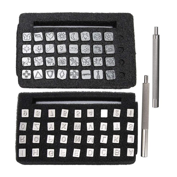 Capital Letters and Numbers Stamp Set Zinc Alloy Punching Leather Stamp Punch Tool for DIY Craft Printing (Letter Number 6 mm + Insect)