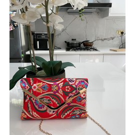 LeahWard Women's Satin Floral Clutch Bags Party Wedding Evening Handbag 158 (2211 Red)