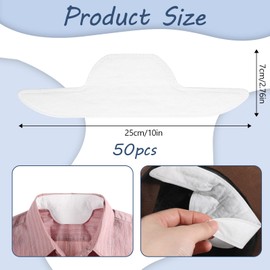 Piriuuo 50 Pcs Sweat Pads for Collar, Disposable Collar Protectors for Shirts Self-Adhesive, Invisible & Unflavored Neck Collars Sweat Pads for Women Men Against Sweats & Stains