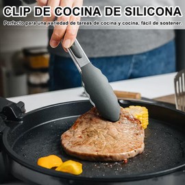 3 Pinzas de Cocina, Pinzas de Silicona para Cocina de 7''/9''/12'', con Seguro y Cepillo para Parrilla. Resistentes al Calor Hasta 480°F para Cocinar, Servir, Ensalada