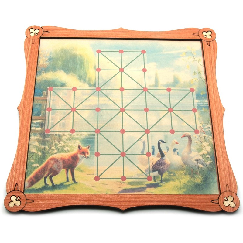 Fox & Geese traditional wooden board game