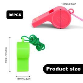 LNSYSNS Pack of 96 Whistles, PS Plastic Whistle, Children, Colourful Whistle with Lanyard for Sports, Outdoor Activities and Games