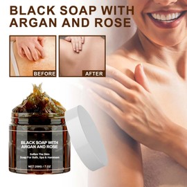 Zawina Morocco Black Beldi Soap,Black Soap with Argan and Rose,Moroccan Bl/ack S/oap Hammam,Deep Cleaning for Whole Body,Enhance Body Tone,Bla/ck So/ap Dispenser,Bath Cream Paste,No Irritating,200g