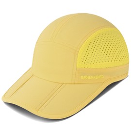 GADIEMKENSD Mens Folding Running Hat Long Brim Golf Hats Quick Dry Baseball Caps Unstructured Breathable Light UPF 50 Cooling Cap for Outdoor Sport Hiking Workout Gym Tennis Travel Yellowish
