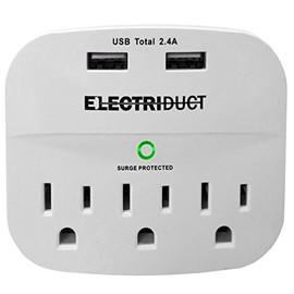 3-Outlet Surge Protector with 2 USB Ports 2.4A Wall Charger - White