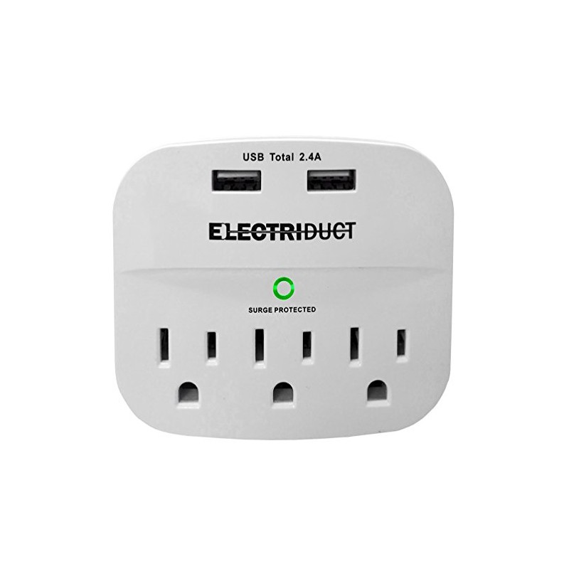3-Outlet Surge Protector with 2 USB Ports 2.4A Wall Charger