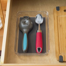 Home Basics 6" x 9" x 2" Plastic Rubber Liner Drawer Organizer, One Size, Clear