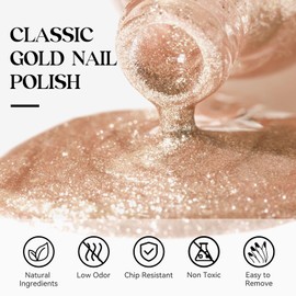 MIZHSE Glitter Nail Polish, Metallic Gold Nail Polish Air Dry Fast, 15ml High Glossy Sparkle Shiny Nail Pigment Water-based Chrome Nail Polish Nail Art Salon Manicure Home