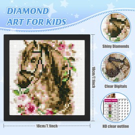 SENQAO Horse Diamond Art Kits for Kids with Frame, Horse Diamond Art for Kids Ages 4-8-12, Easy Kids Gem Art Kit with Beautiful Package for Home Wall Decor(7.1x7.1inch)