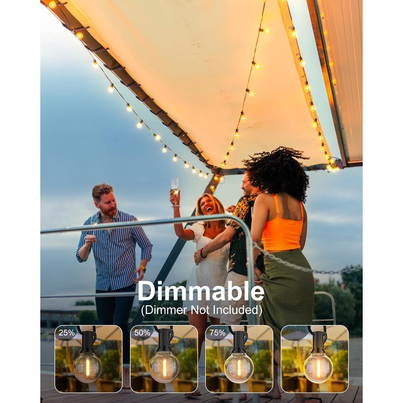 GLUROO 200FT(100FT*2PC) Outdoor String Lights, G40 LED Patio Lights with