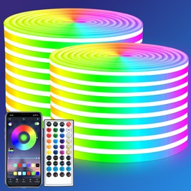 segrass 100ft LED Neon Lights 24V RGB LED Rope Lights with Remote Control APP Control IP65 Waterproof Flexible Neon LED Strip Lights for Bedroom Room Outdoors Decor (2 Rolls of 50ft)