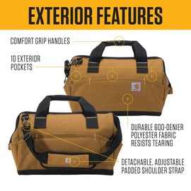 Carhartt Onsite Tool Bag, Durable Water-Resistant, Tool Storage Bag, Midweight, 16-Inch 17 Pocket, Carhartt Brown