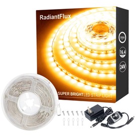 RadiantFlux Warm White Led Strip Lights, Dimmable LED Lights Strip, 16.4ft 300Leds, Super Bright LED Tape Lights for Living Room, Bedroom, Kitchen, Vanity Mirro,Flexible LED Light Strips （Indoor Use）