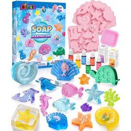 Golray Mermaid Soap Making Craft Kit Kids Toy, 18 Model, 6 Ink, 2 Essential Oil Supply, Art and Craft for Kid Girl Age 8-12 Year Old Ocean Animal Toy Birthday Gift, DIY Science Kits (Create 16+pcs)