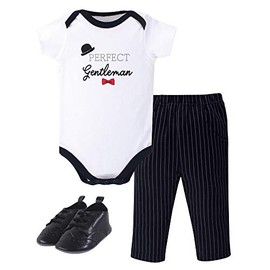 Little Treasure Unisex Baby Cotton Bodysuit, Pant and Shoe Set, Gentleman, 9-12 Months