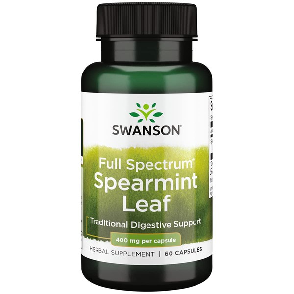 Swanson Spearmint Leaf (Mentha Spicata) - Full Spectrum Herbal Supplement Supporting Digestive Health & Mild Stomach Issues - Natural Formula Supporting Health & Wellness - (60 Capsules, 400mg Each)