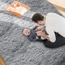 MOONLIGHT20015 Fluffy Rugs for Bedroom Living Room – Fluffy Grey Shaggy Area Rugs Anti Slip – Super Soft Thick Pile Non-Shedding Hallway Runner Rug – Plush Carpet for Dining Room, 60 x 220 cm