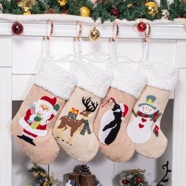 GEX 2024 New Christmas Stockings for Family 4 Pack 20" Plush Warm White Embroidery Christmas Stockings Ornament Fireplace Xmas Tree Holiday Decoration(Set of 4