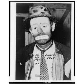 HistoricalFindings Photo: Emmett Kelly,Clowns,Performances,Circus,Weary Willie,hobos,Depression,sad,c1943