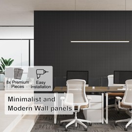 8 Pack Slat Wall Panels, WPC Soundproof 3D Wall Panel for Interior Wall Decor, 96 x 6 in (Black)