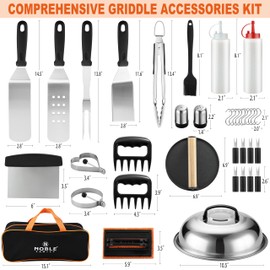 N NOBLE FAMILY 38PCS Griddle Accessories Kit, Professional Grill Tools Set for Outdoor Barbecue, Stainless Steel Griddle Spatula Set with Tongs, Smash Burger Press, Carry Bag, Perfect Grilling Gifts