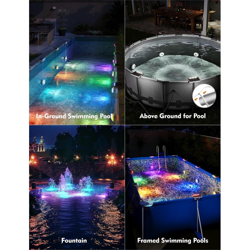 MOFOYEAH Solar Pool Lights, Solar Powered Submersible LED Lights with