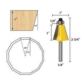 Wolfride 3Pcs Chamfer Router Bit Set 1/4 Inch Shank Bevel Router Bits 15 22.5 30 Degree