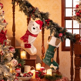 VALERY MADELYN Polar Bear Santa Stocking 21 Inch Christmas Stocking for Filling and Hanging for Fireplace, Santa Stocking for Christmas Decorations and Christmas Decoration