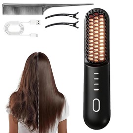 Go Brush Pro for Short Hair, 2026 Upgraded Cordless Straightening, 4 Temperature Settings, Ionic & Ceramic Care, 4000mAh USB-C Rechargeable for Frizz-Free Styling (Black)
