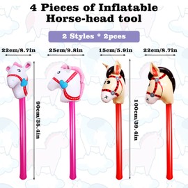 6 Pieces Horse Head Inflatable Sticks Include 3 Pink Inflatable Horse Stick Balloons and 3 Red Inflatable Horse Stick Balloons for Birthday Christmas Theme Parties Home Decoration(2 Style)